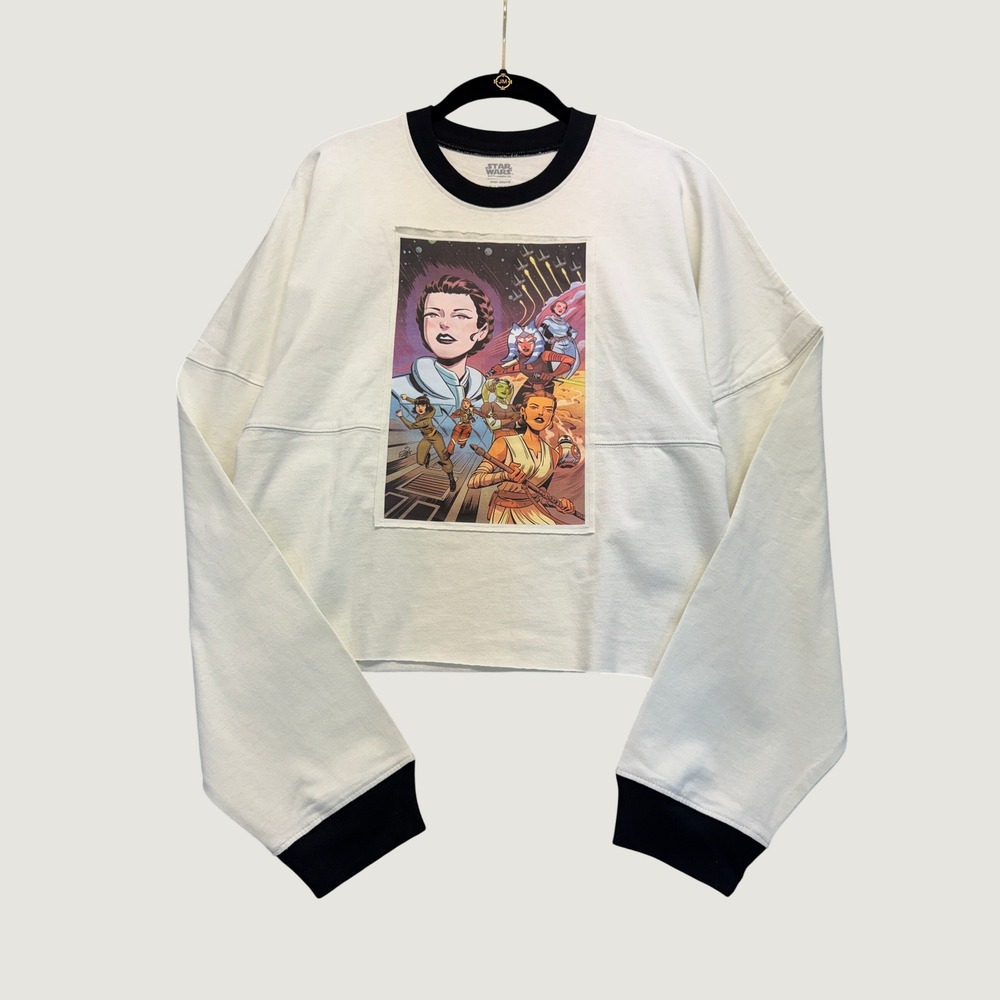 NWT Disney Star Wars Women's L Spirit Jersey Ivory Cropped The Force Is With‎ Us